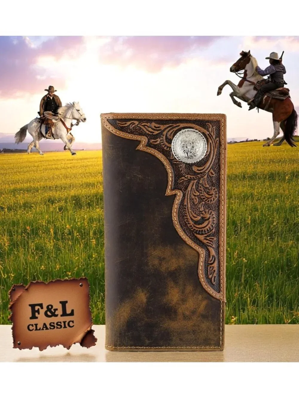 Vintage Genuine Leather RFID Bifold Wallet for Men - Brown Long Checkbook Holder